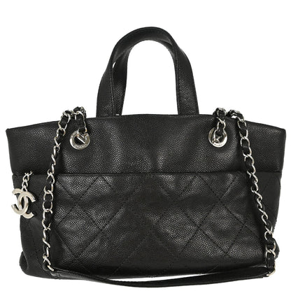 Chanel Black Caviar Skin Tote 2way Shoulder Handbag