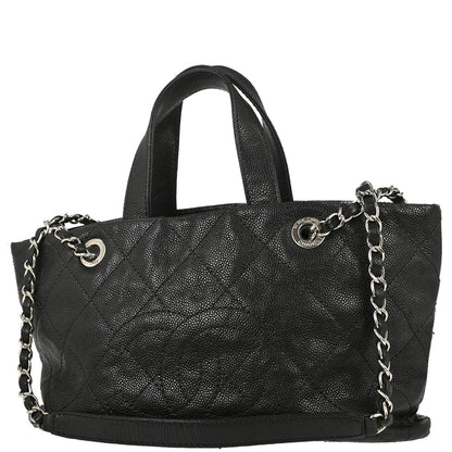 Chanel Black Caviar Skin Tote 2way Shoulder Handbag