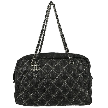 Chanel Black Quilted Nylon Tweed Stitch Paris-Byzance Bowling Bag