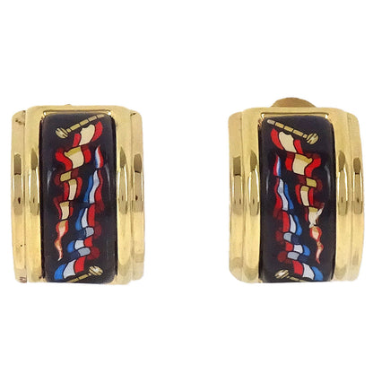 Hermes Gold Enamel Cloisonne Ware Clip-On Earrings
