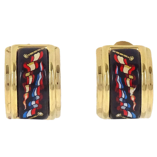 Hermes Gold Enamel Cloisonne Ware Clip-On Earrings