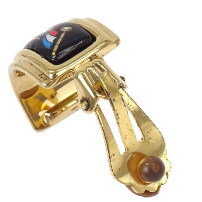 Hermes Gold Enamel Cloisonne Ware Clip-On Earrings