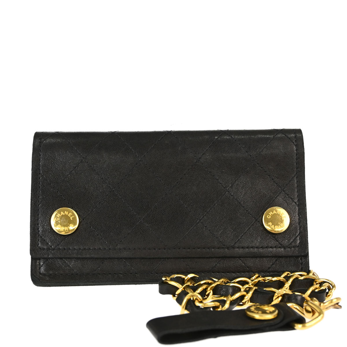 Chanel Black Lambskin Chain Strap Wallet