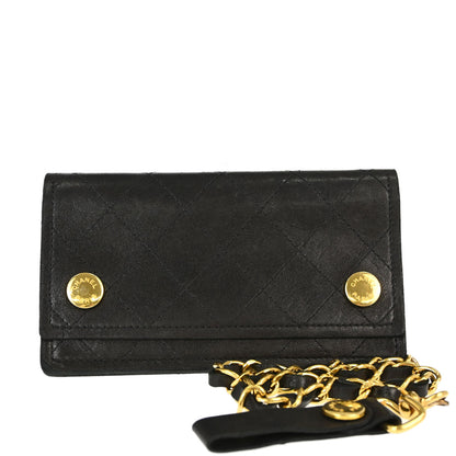 Chanel Black Lambskin Chain Strap Wallet