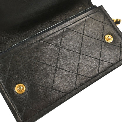 Chanel Black Lambskin Chain Strap Wallet