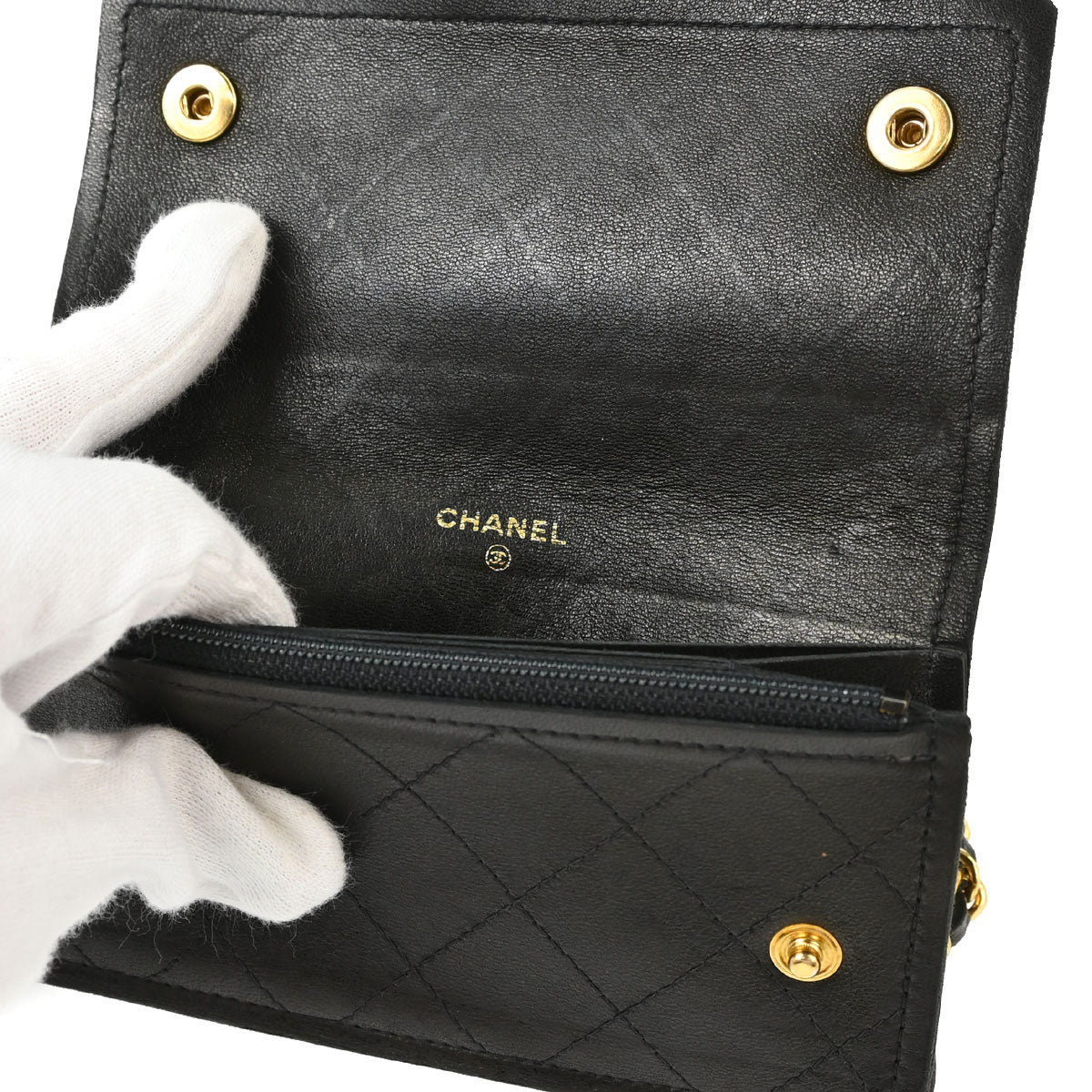 Chanel Black Lambskin Chain Strap Wallet