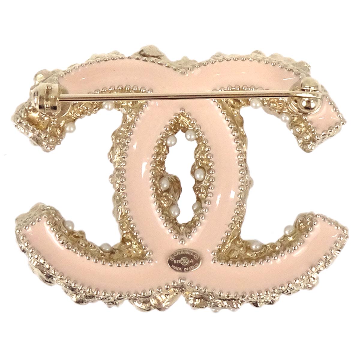 Chanel CC Flower Brooch Pin Gold Rhinestone Costume Pearl B11A