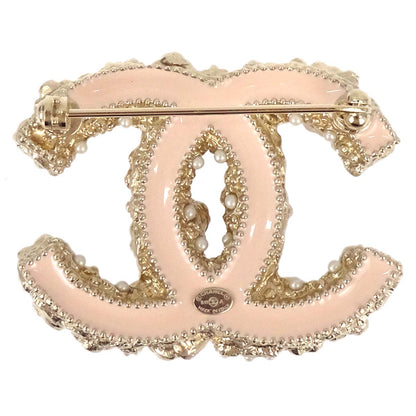 Chanel CC Flower Brooch Pin Gold Rhinestone Costume Pearl B11A