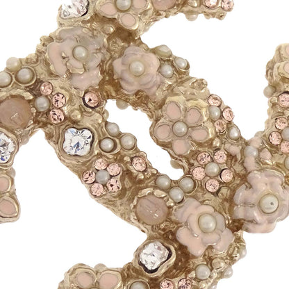 Chanel CC Flower Brooch Pin Gold Rhinestone Costume Pearl B11A