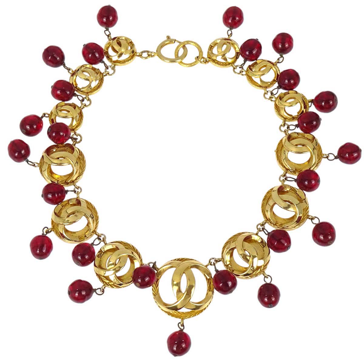 Chanel Medallion Choker Gripoix Gold Burgundy Necklace
