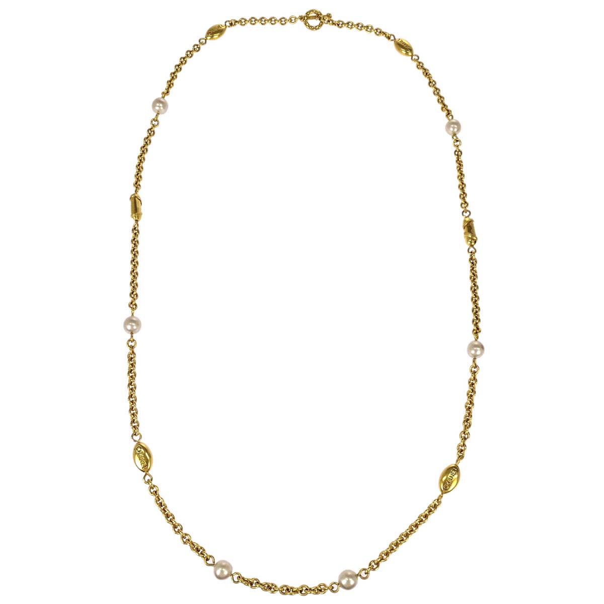 Chanel Gold Chain Costume Pearl Long Necklace