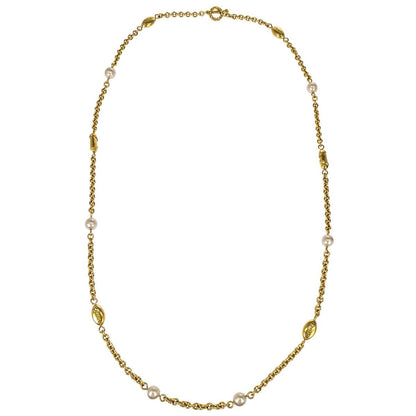 Chanel Gold Chain Costume Pearl Long Necklace