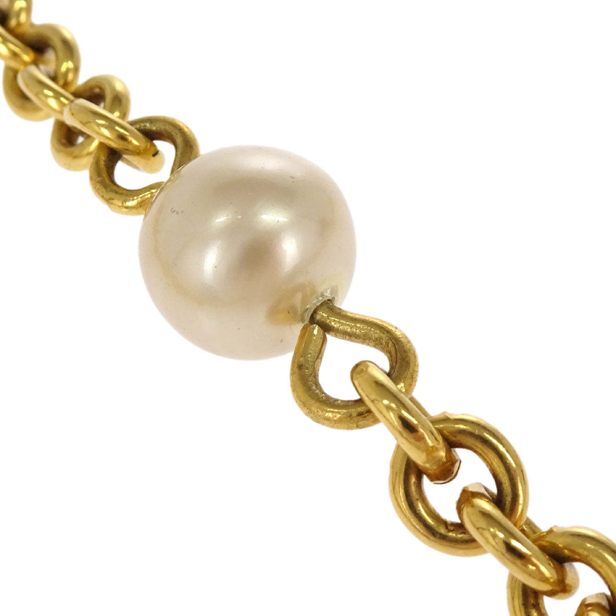 Chanel Gold Chain Costume Pearl Long Necklace