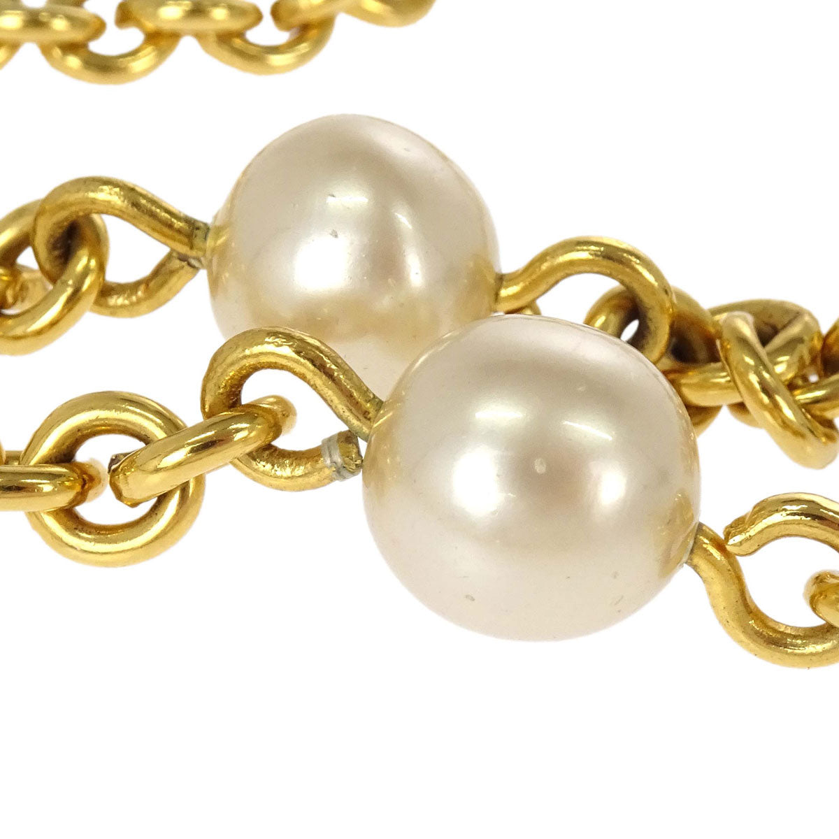 Chanel Gold Chain Costume Pearl Long Necklace