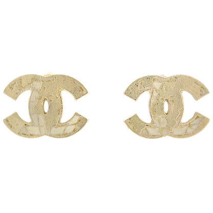 Chanel CC Pierced Earrings Gold 13K