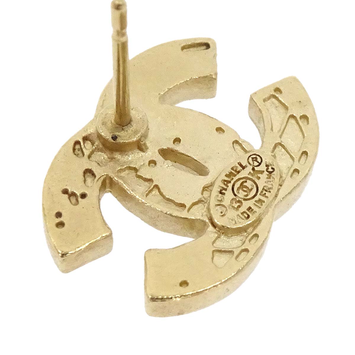 Chanel CC Pierced Earrings Gold 13K