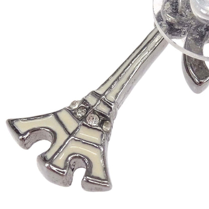 Chanel CC Dangle Eiffel Tower Pierced Earrings Silver Rhinestone 06C