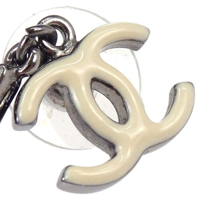 Chanel CC Dangle Eiffel Tower Pierced Earrings Silver Rhinestone 06C