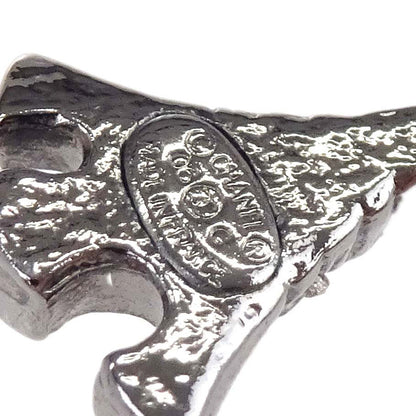 Chanel CC Dangle Eiffel Tower Pierced Earrings Silver Rhinestone 06C