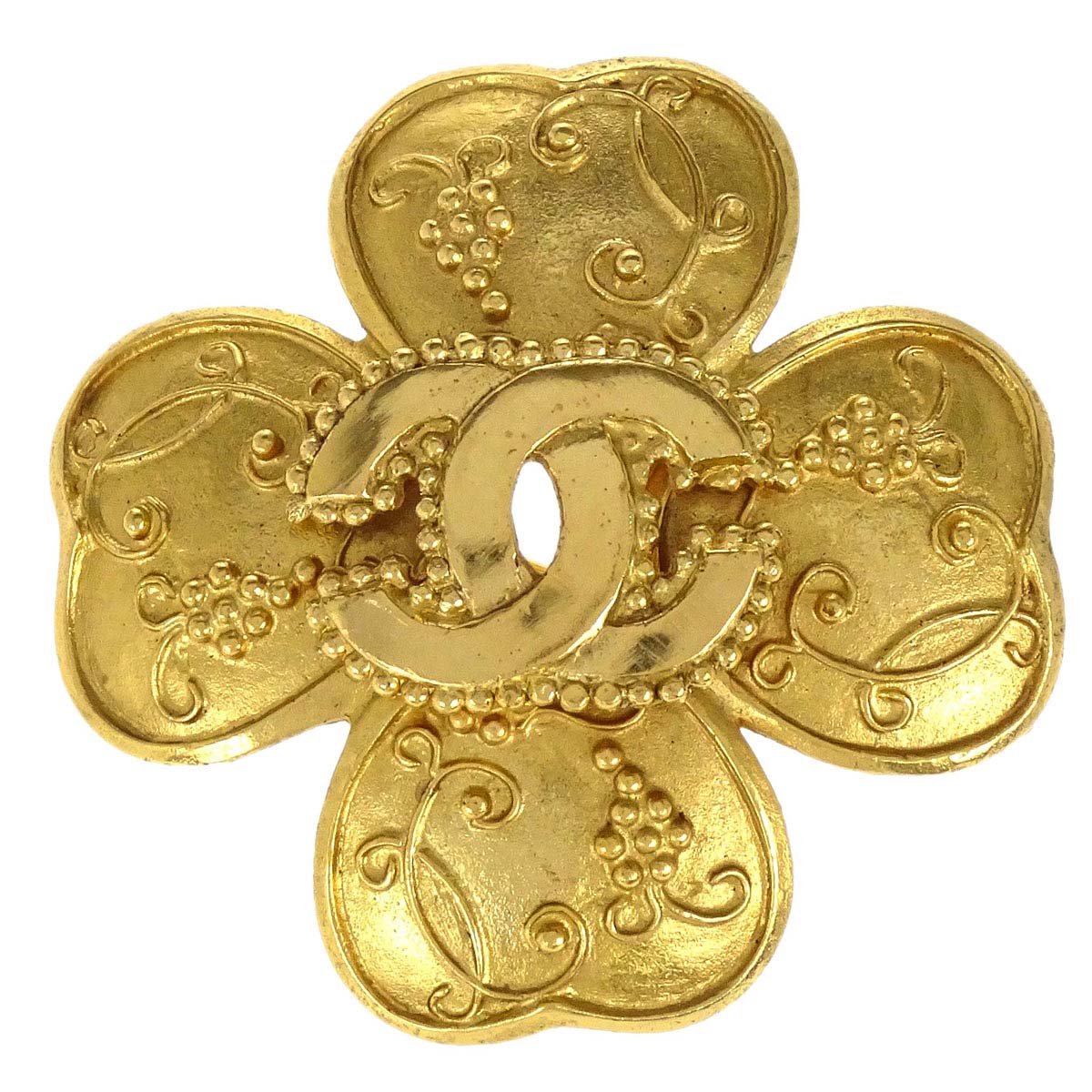 Chanel CC Clover Brooch Pin Gold 96A