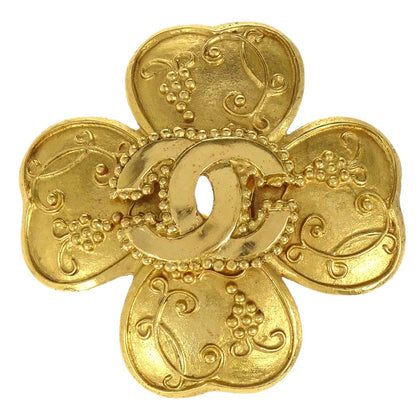 Chanel CC Clover Brooch Pin Gold 96A