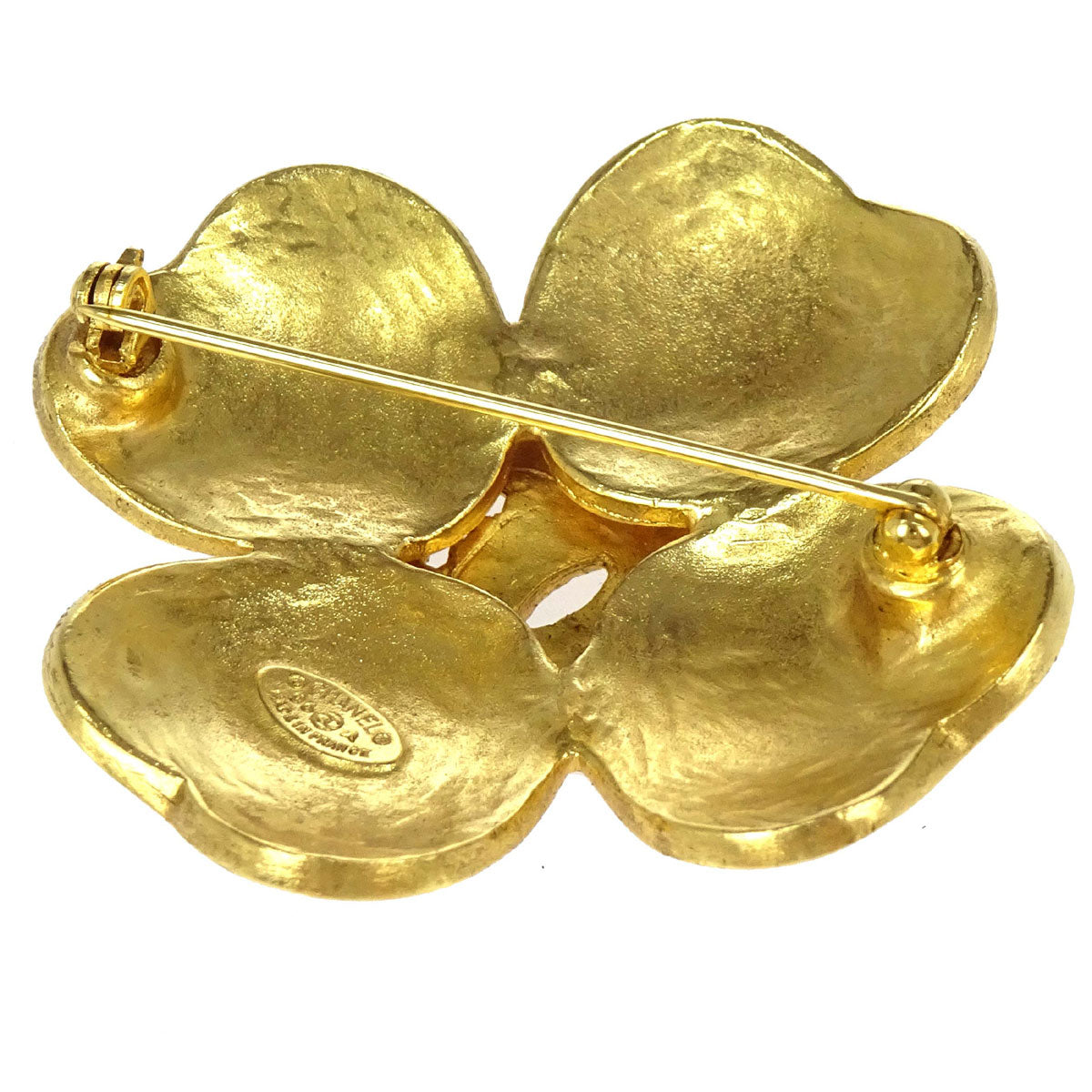 Chanel CC Clover Brooch Pin Gold 96A