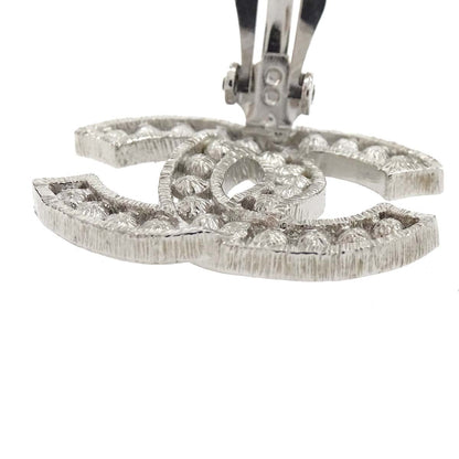 Chanel CC Silver Rhinestone Costume Pearl Clip-On Earrings B18A