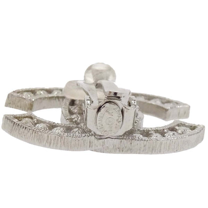 Chanel CC Silver Rhinestone Costume Pearl Clip-On Earrings B18A
