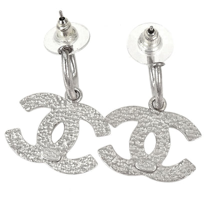 Chanel Dangle CC Pierced Earrings Silver Black 05A