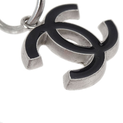 Chanel Dangle CC Pierced Earrings Silver Black 05A