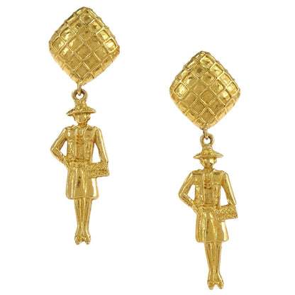 Chanel Rhombus Mademoiselle Dangle Clip-On Earrings Gold