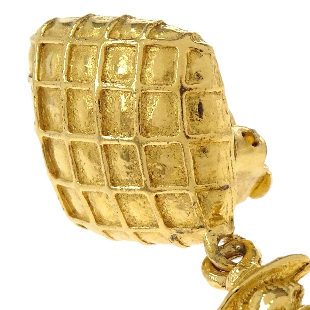 Chanel Rhombus Mademoiselle Dangle Clip-On Earrings Gold