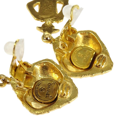 Chanel Rhombus Mademoiselle Dangle Clip-On Earrings Gold