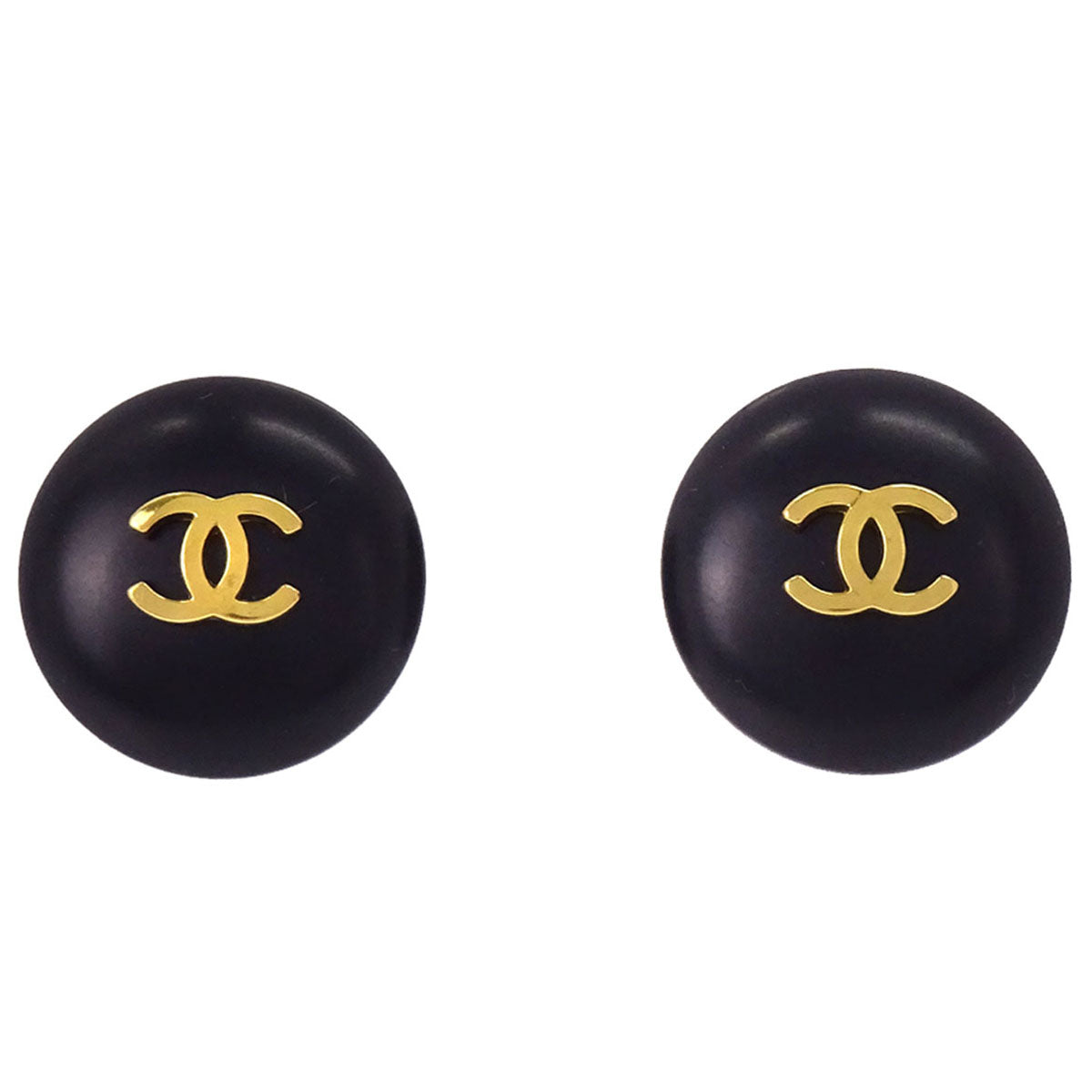 Chanel Button Clip-On Earrings Gold Black 95P