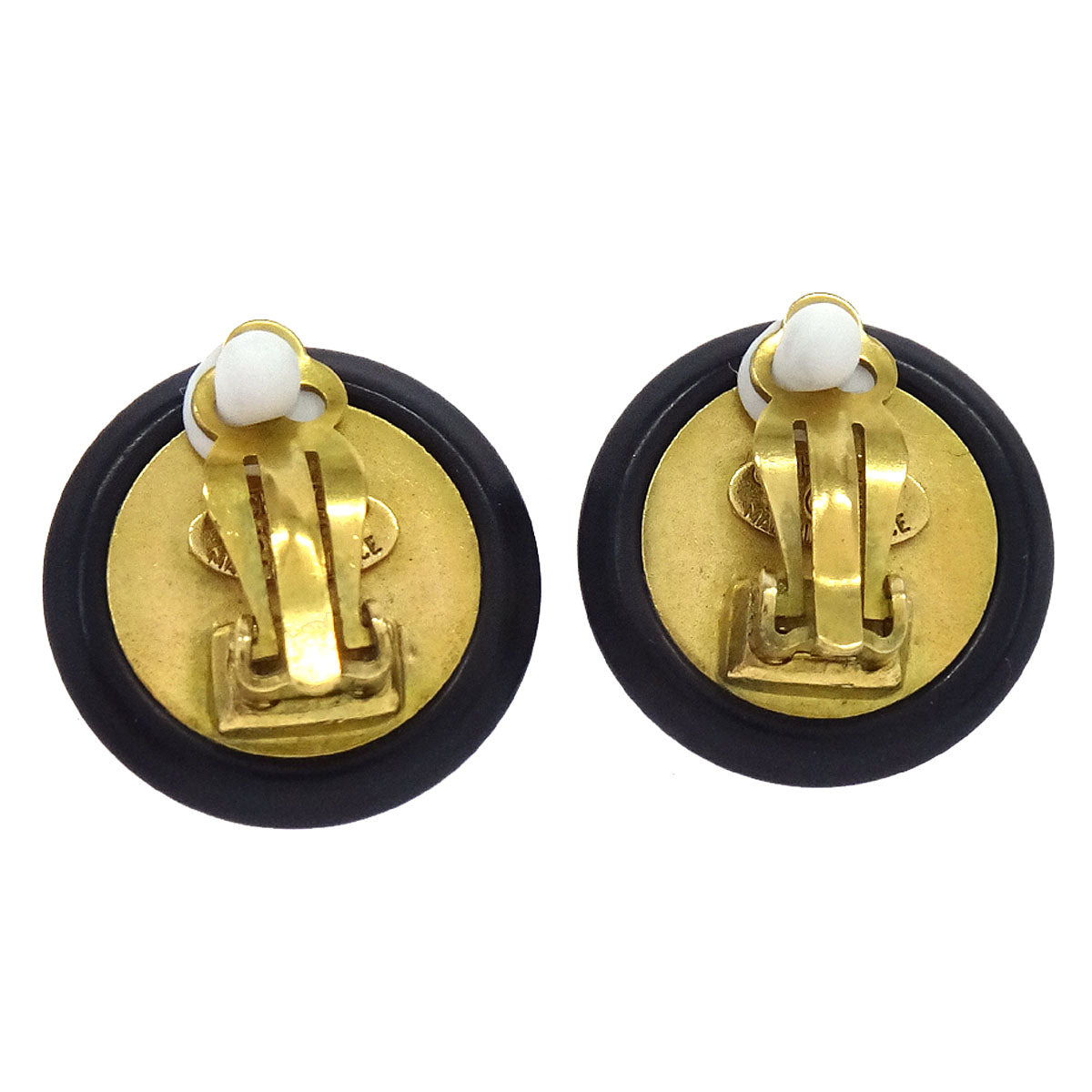 Chanel Button Clip-On Earrings Gold Black 95P