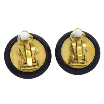 Chanel Button Clip-On Earrings Gold Black 95P