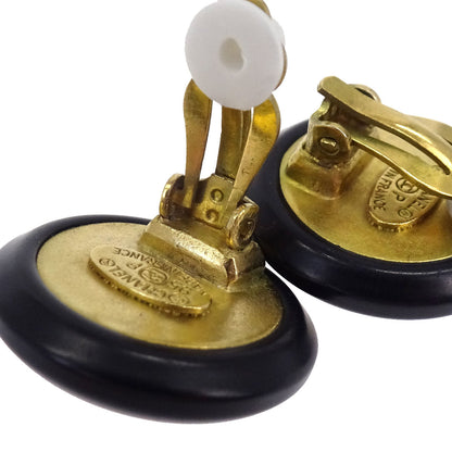 Chanel Button Clip-On Earrings Gold Black 95P