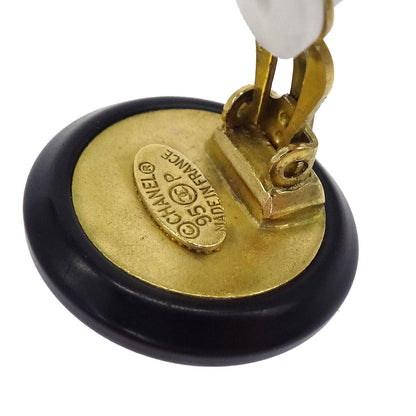 Chanel Button Clip-On Earrings Gold Black 95P