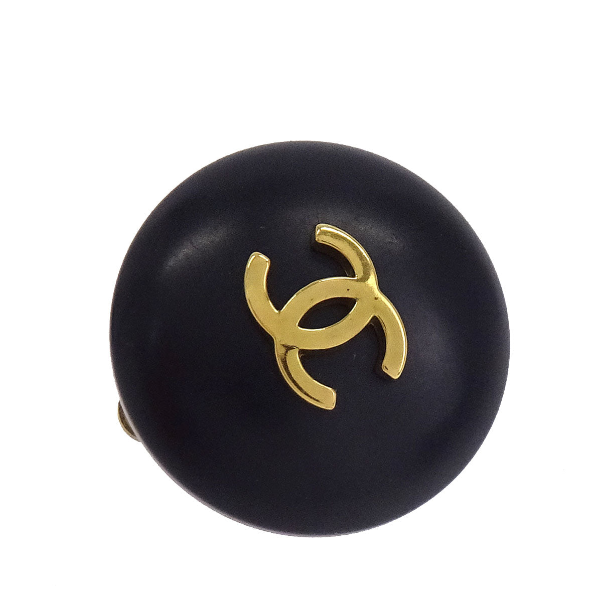 Chanel Button Clip-On Earrings Gold Black 95P