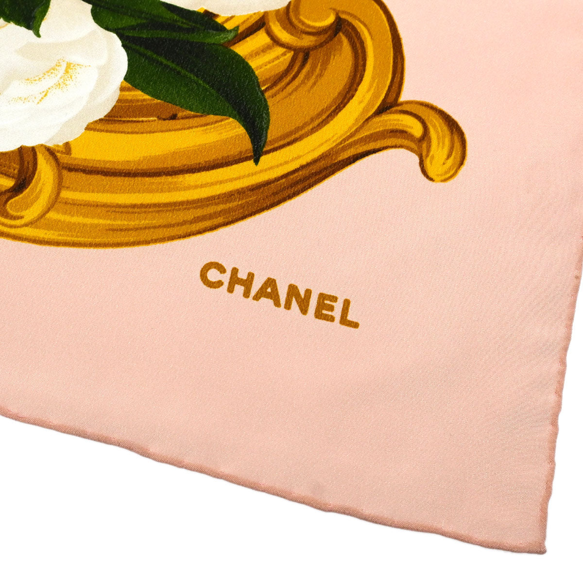 Chanel Pink White Camellia Scarf Small Good
