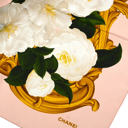 Chanel Pink White Camellia Scarf Small Good