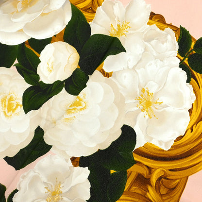 Chanel Pink White Camellia Scarf Small Good