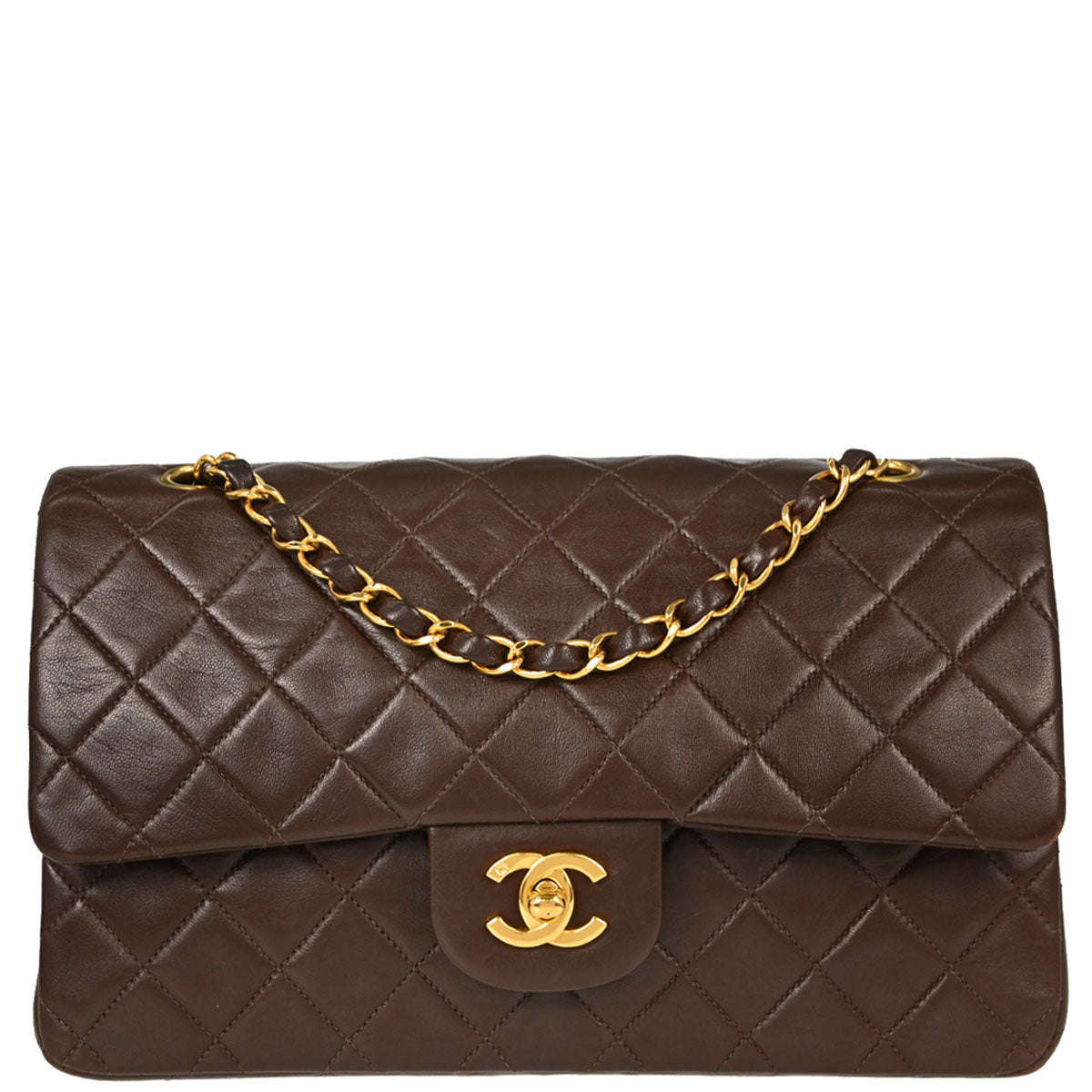 Chanel 1997-1999 Brown Lambskin Medium Classic Double Flap Shoulder Bag