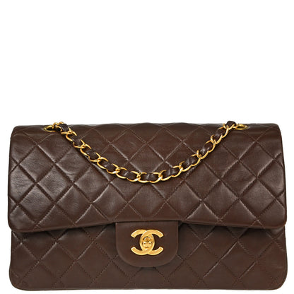 Chanel 1997-1999 Brown Lambskin Medium Classic Double Flap Shoulder Bag