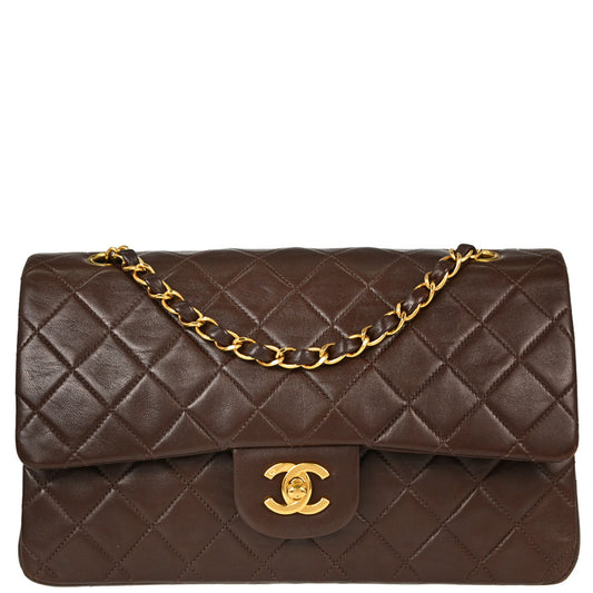 Chanel 1997-1999 Brown Lambskin Medium Classic Double Flap Shoulder Bag