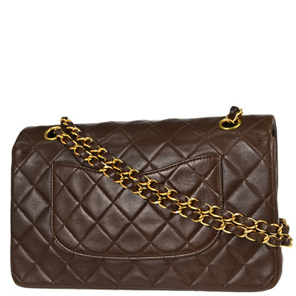 Chanel 1997-1999 Brown Lambskin Medium Classic Double Flap Shoulder Bag
