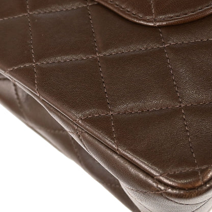 Chanel 1997-1999 Brown Lambskin Medium Classic Double Flap Shoulder Bag
