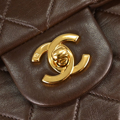 Chanel 1997-1999 Brown Lambskin Medium Classic Double Flap Shoulder Bag