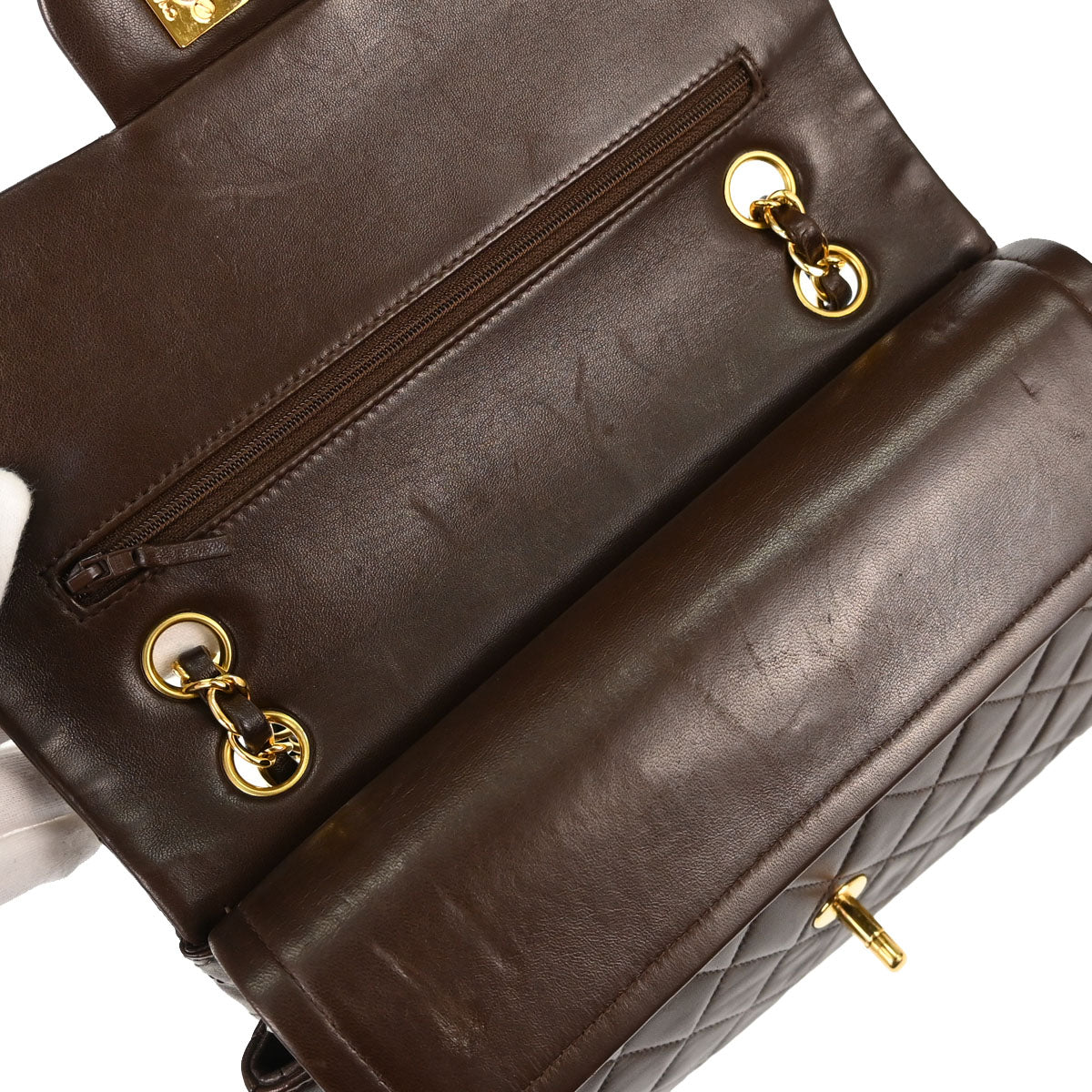 Chanel 1997-1999 Brown Lambskin Medium Classic Double Flap Shoulder Bag
