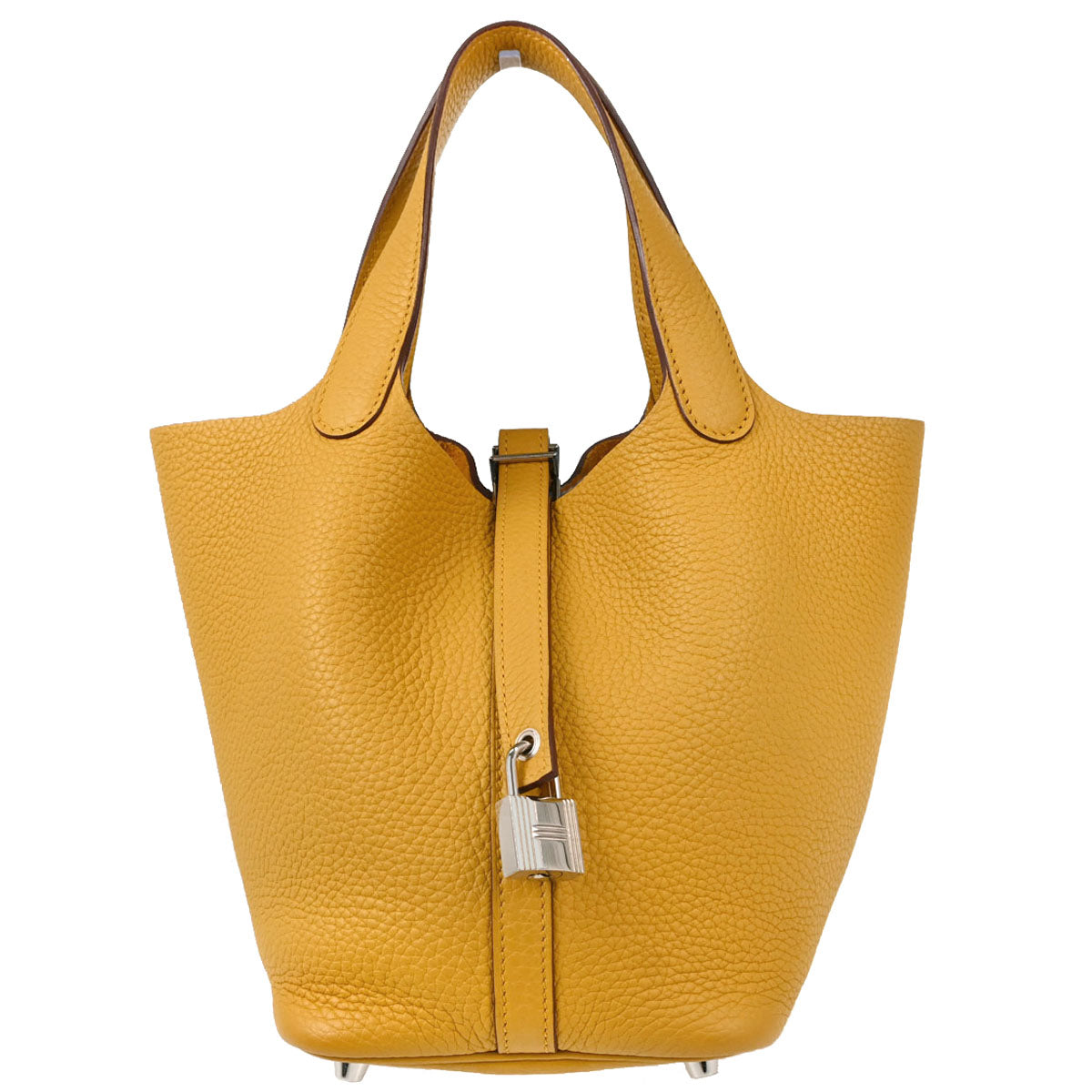 Hermes 2018 Jaune Amber Taurillon Clemence Picotin Lock 18 PM Handbag